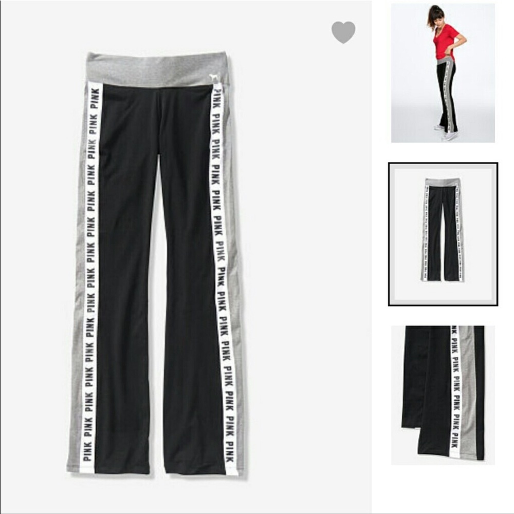 Victoria’s Secret PINK Black w/ White Logo Stripe Bootcut Flare Yoga Pant. S